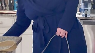 Spy on mom cleaning naked in the kitchen