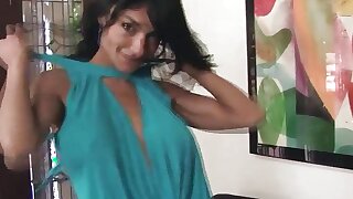 These fake boobs shake and bounce while the milf enjoys a