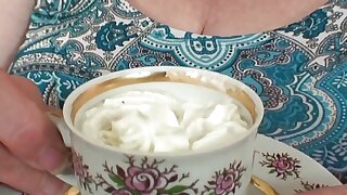 Big belly mother-in-law pleases him on birthday