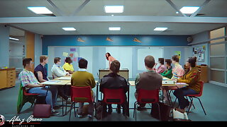 The teacher fucks a student with the class watching