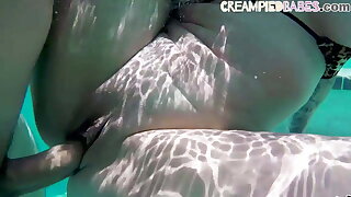 Bigtit milf fucks underwater before poolside sex